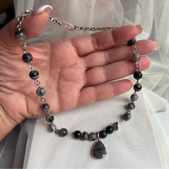 Genuine Agate Gemstone Bead Teardrop Necklace NWT - Picture 4 of 13